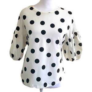 ZARA black white polkadots voluminous puff sleeve drop shoulder blouse top S